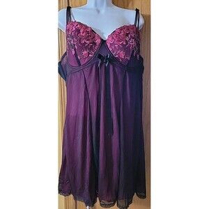 Torrid 3 Black & Pink Baby Doll Lingerie Gown Floral Underwire y2k Sheer Layered
